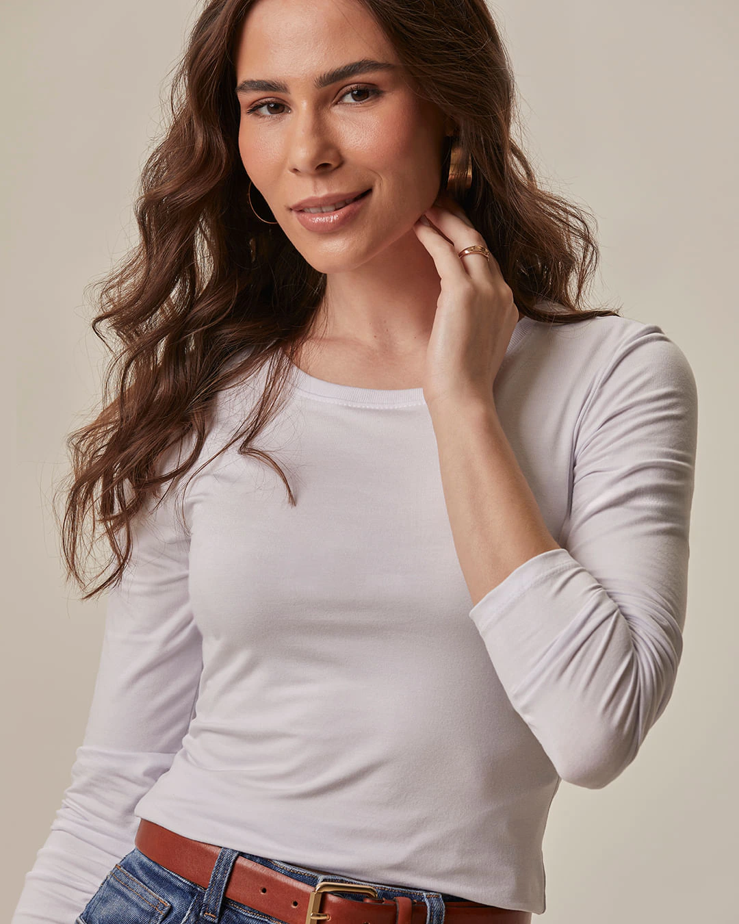 Blusa Básica Feminina Decote Redondo Em Viscose Stretch
