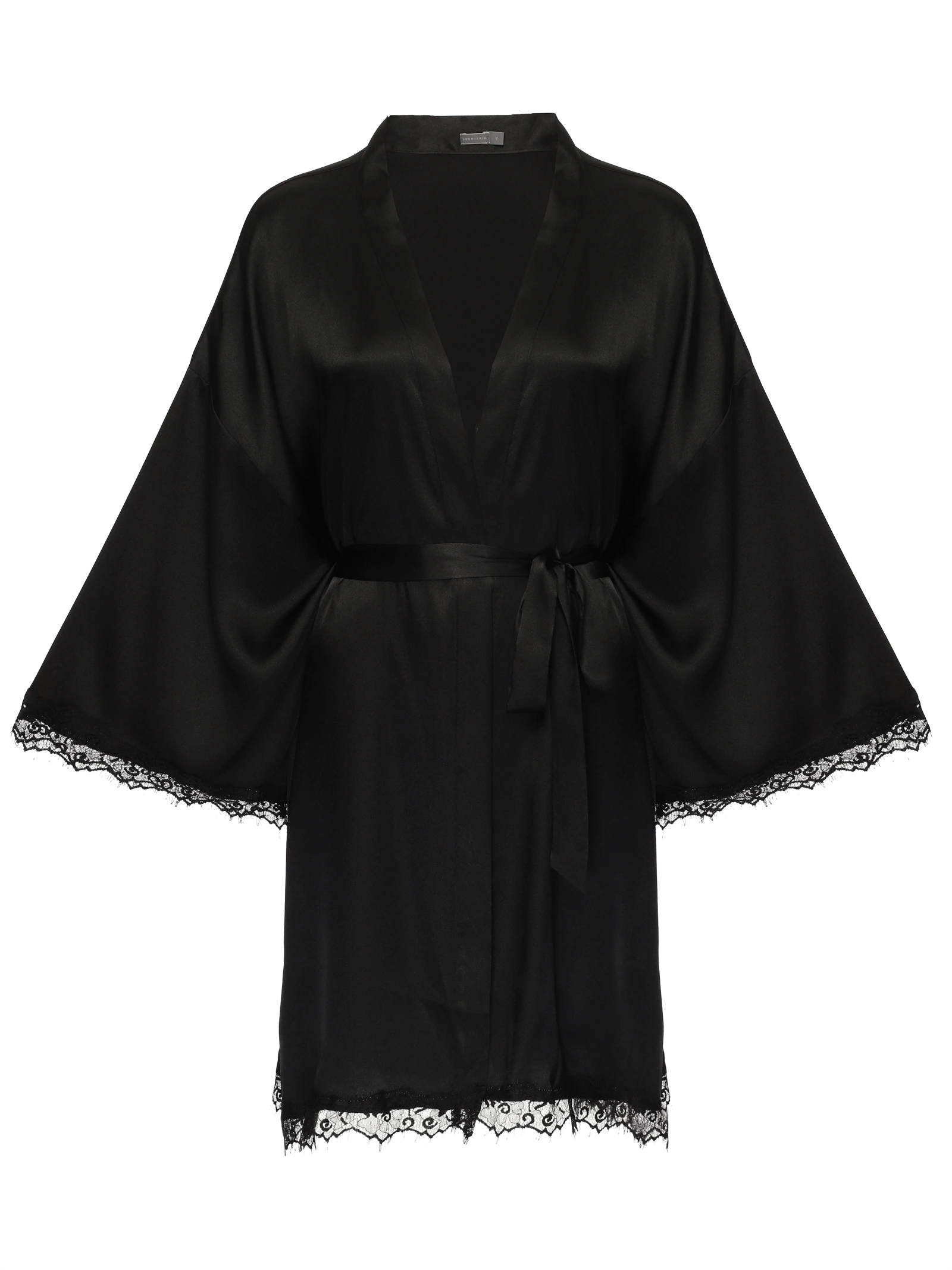 Robe Manga Curta Cetim Renda Angelina Preto