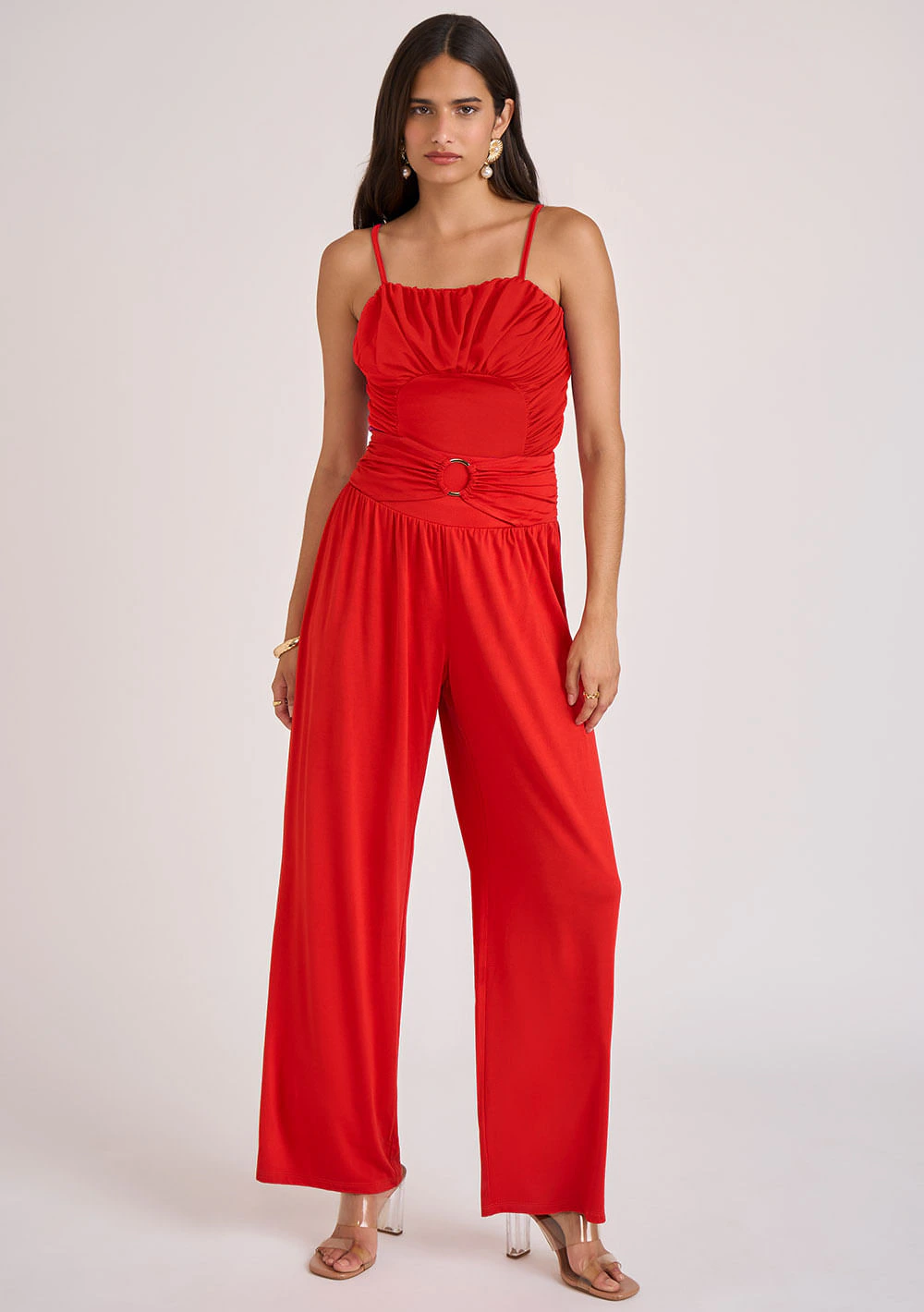 Calça Zinco Reta Cós Alto Detalhe Cós Vermelho