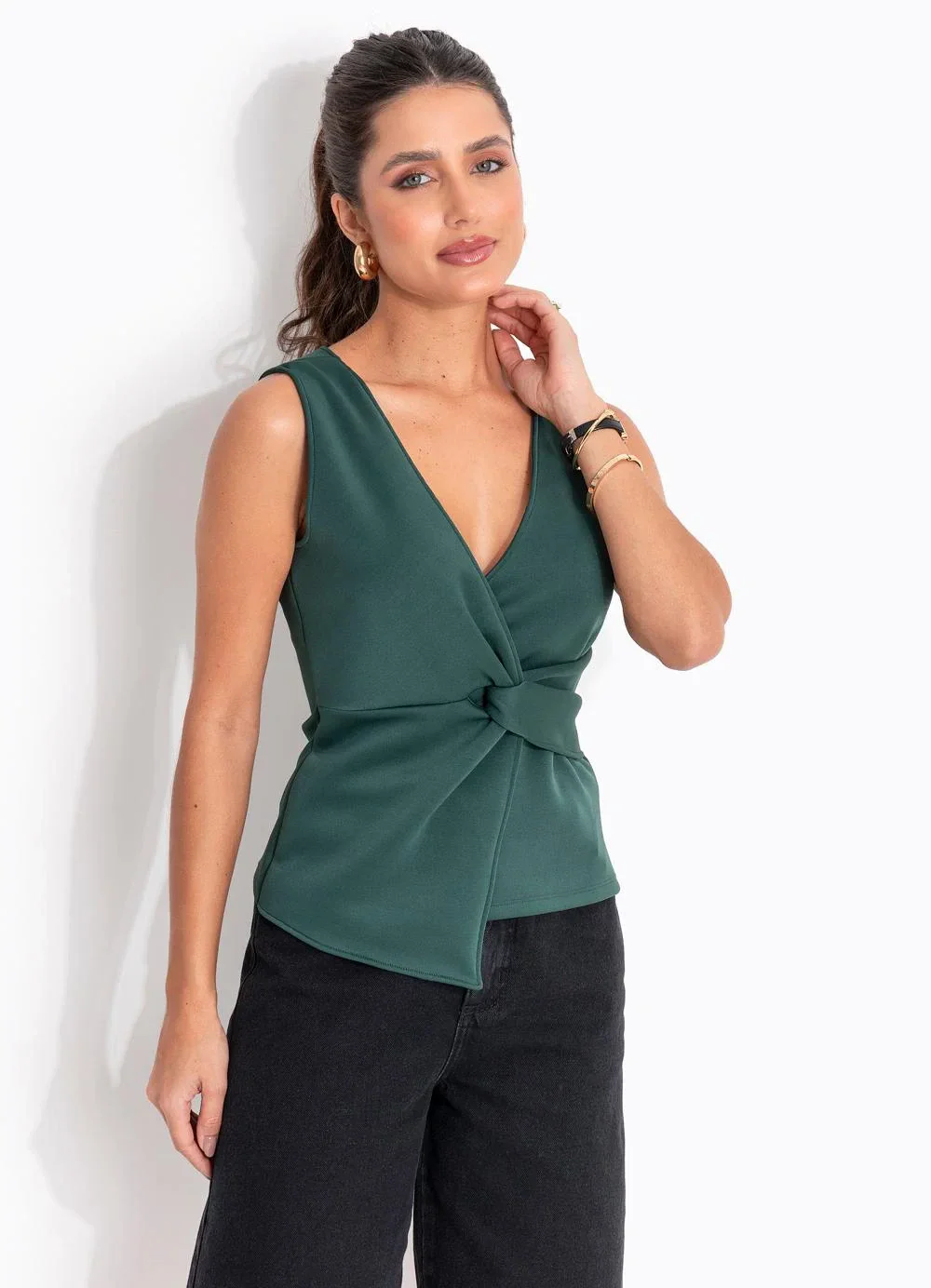 Quintess - Blusa Verde em Malha Estruturada
