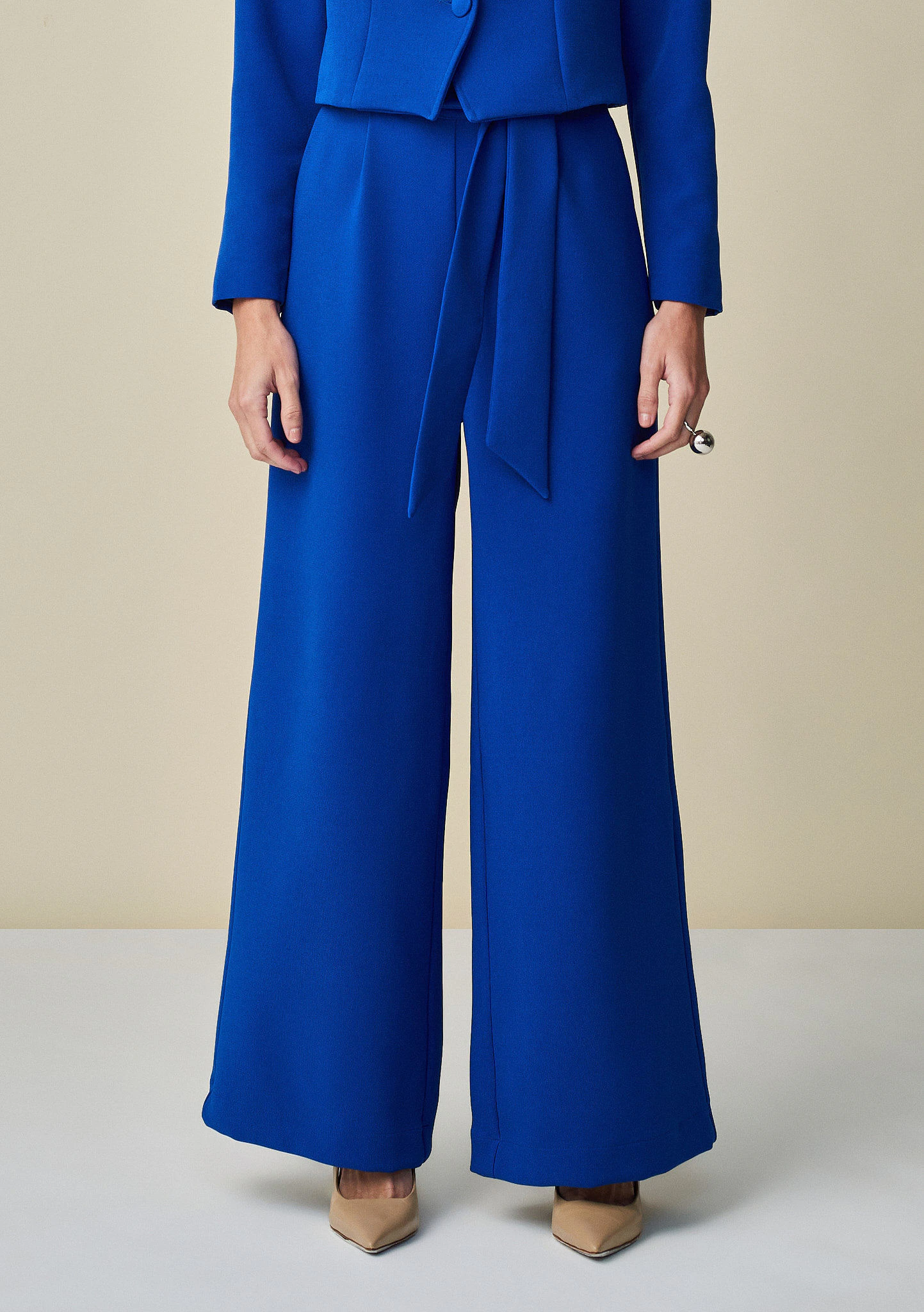 Calça Maria.Valentina Pantalona Cós Alto Com Faixa Azul