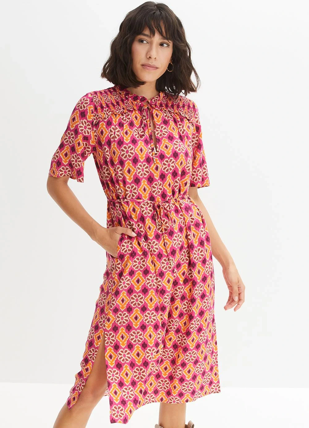 bonprix - Vestido Geométrico Rosa em Malha Fria