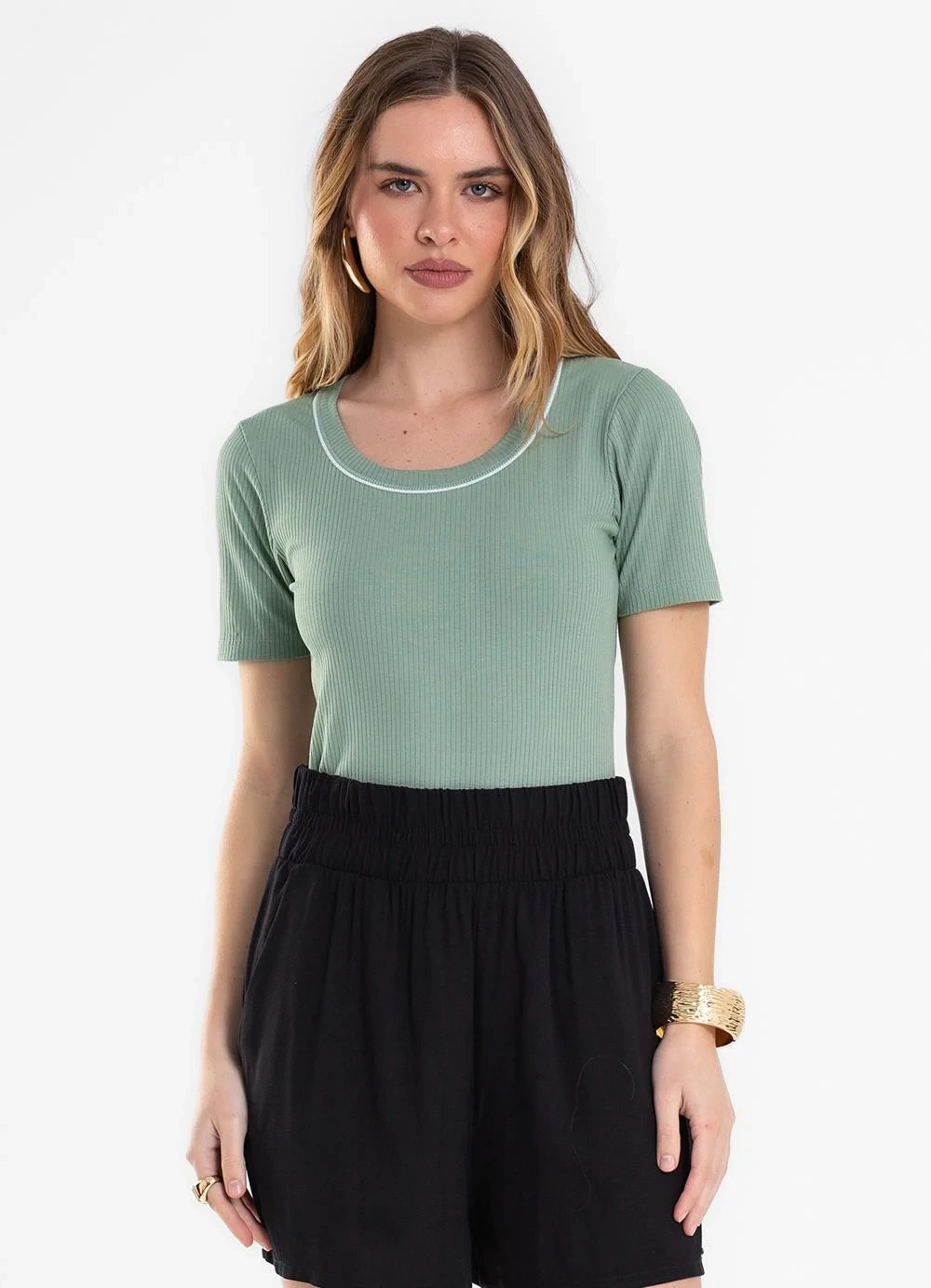 Rovitex - Blusa Feminina Ribana de Viscose Verde
