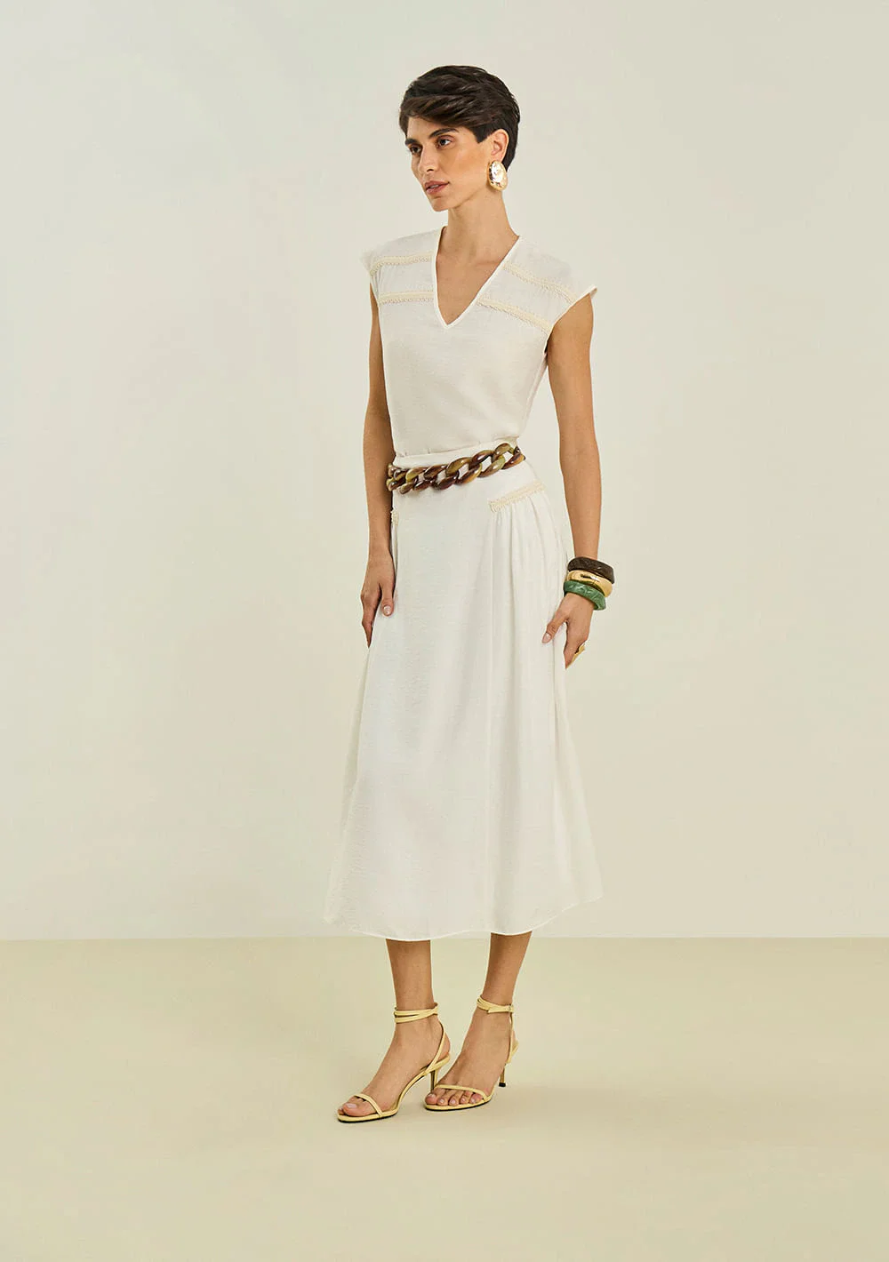 Saia Maria.Valentina Evasê Alta Midi Off White
