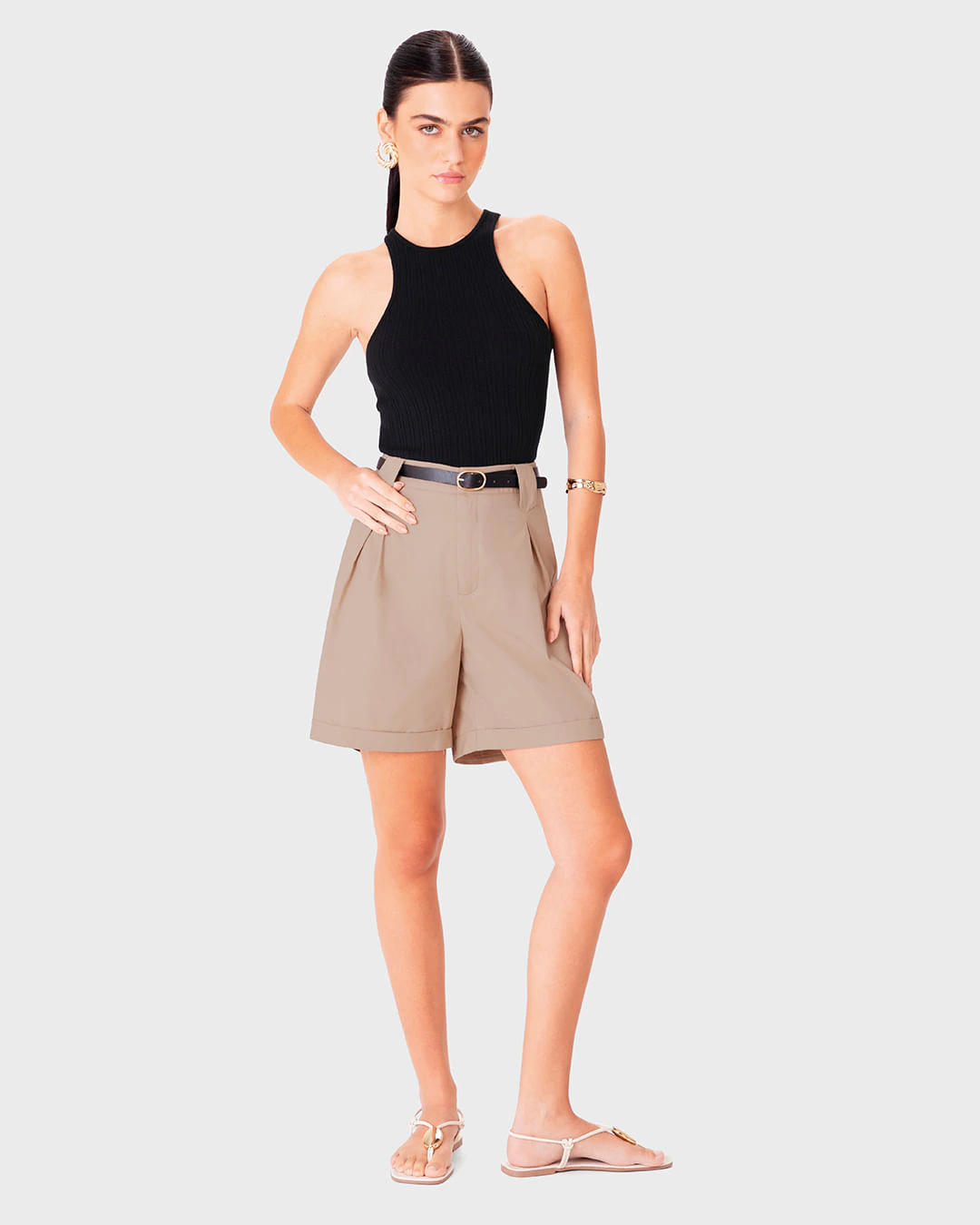 Shorts Feminino Reto Acompanha Cinto Em Algodão Sarjado - ENFIM