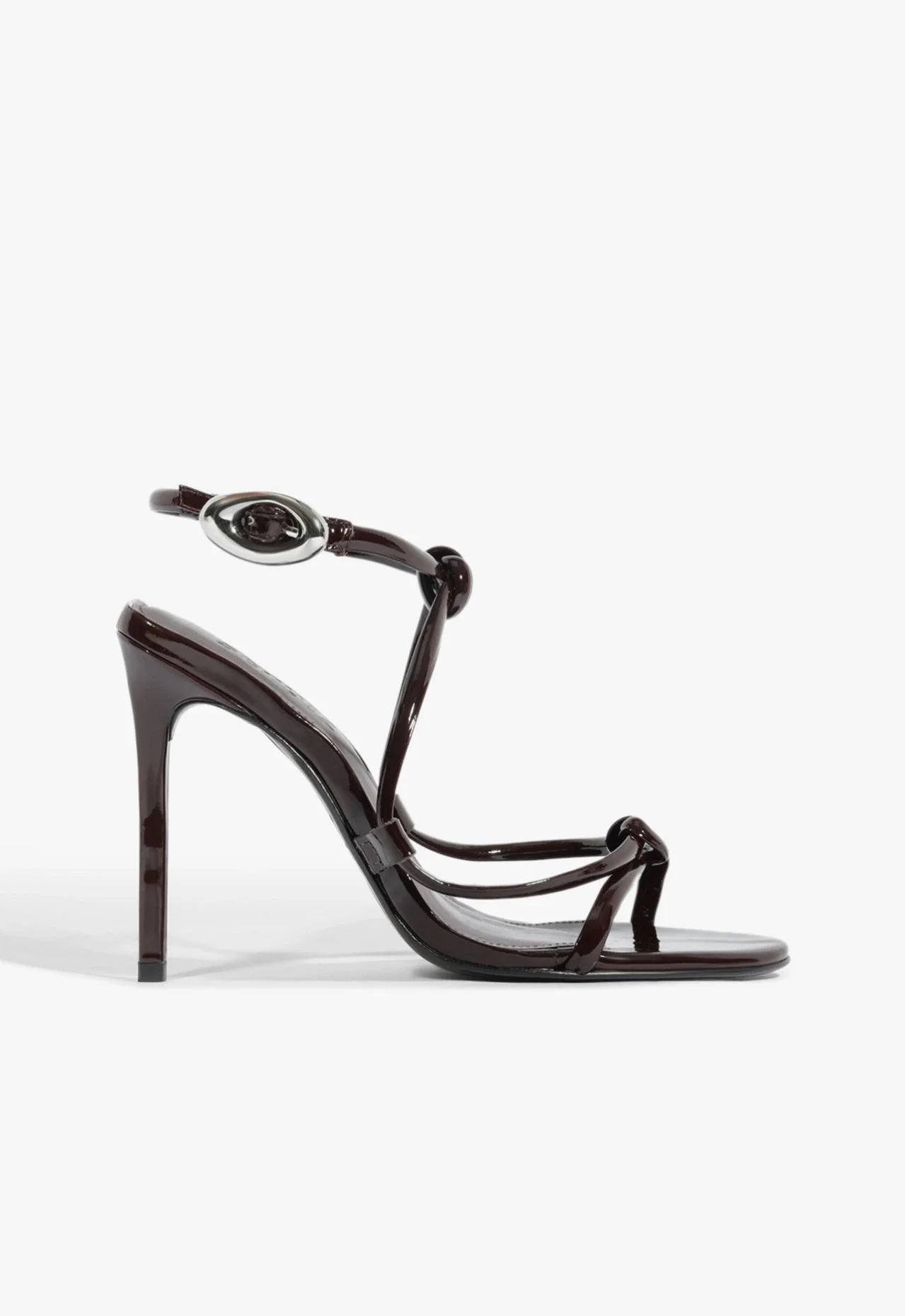 Sandália Salto Alto Glam Curves Couro Marrom