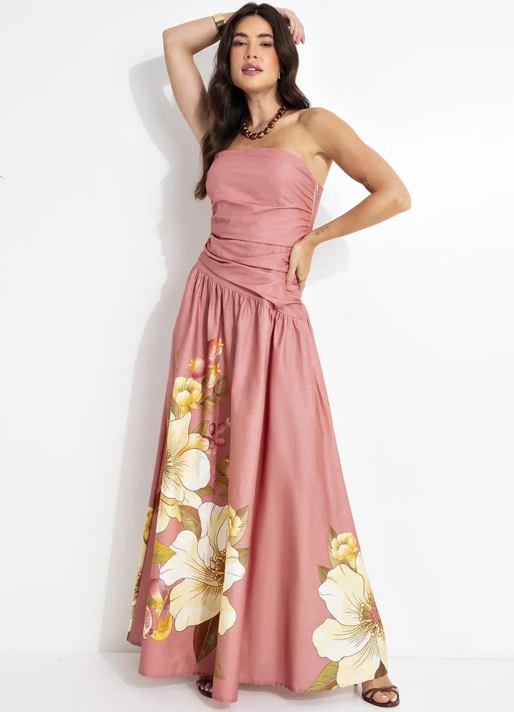 Farm - Vestido Cropped Romance de Flor Rosa