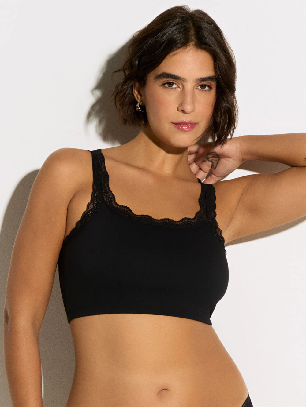 Sutiã Top Algodão Renda Pop Colors Preto
