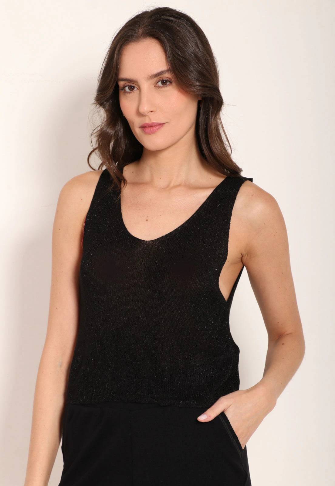 Cropped Regata Básico Com Decote Redondo
