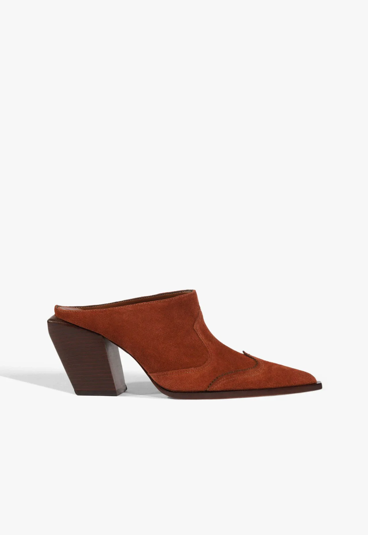 Mule Fechada Salto Bloco Couro Marrom