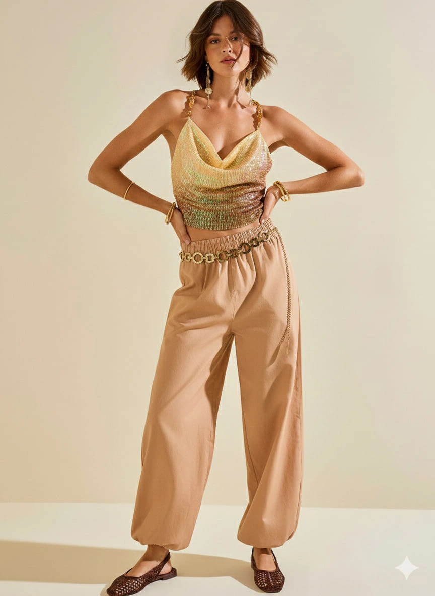 Calça Morena Rosa Jogging Alta Caramelo