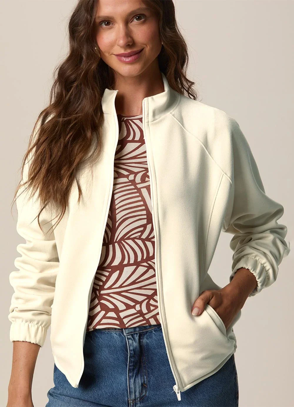 Malwee - Jaqueta Bomber em Suedine Premium Off White