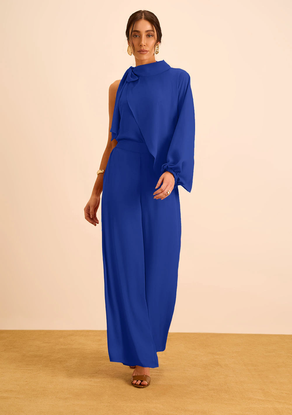 Blusa Maria.Valentina Solta Gola Alta Manga Longa Padrão Azul