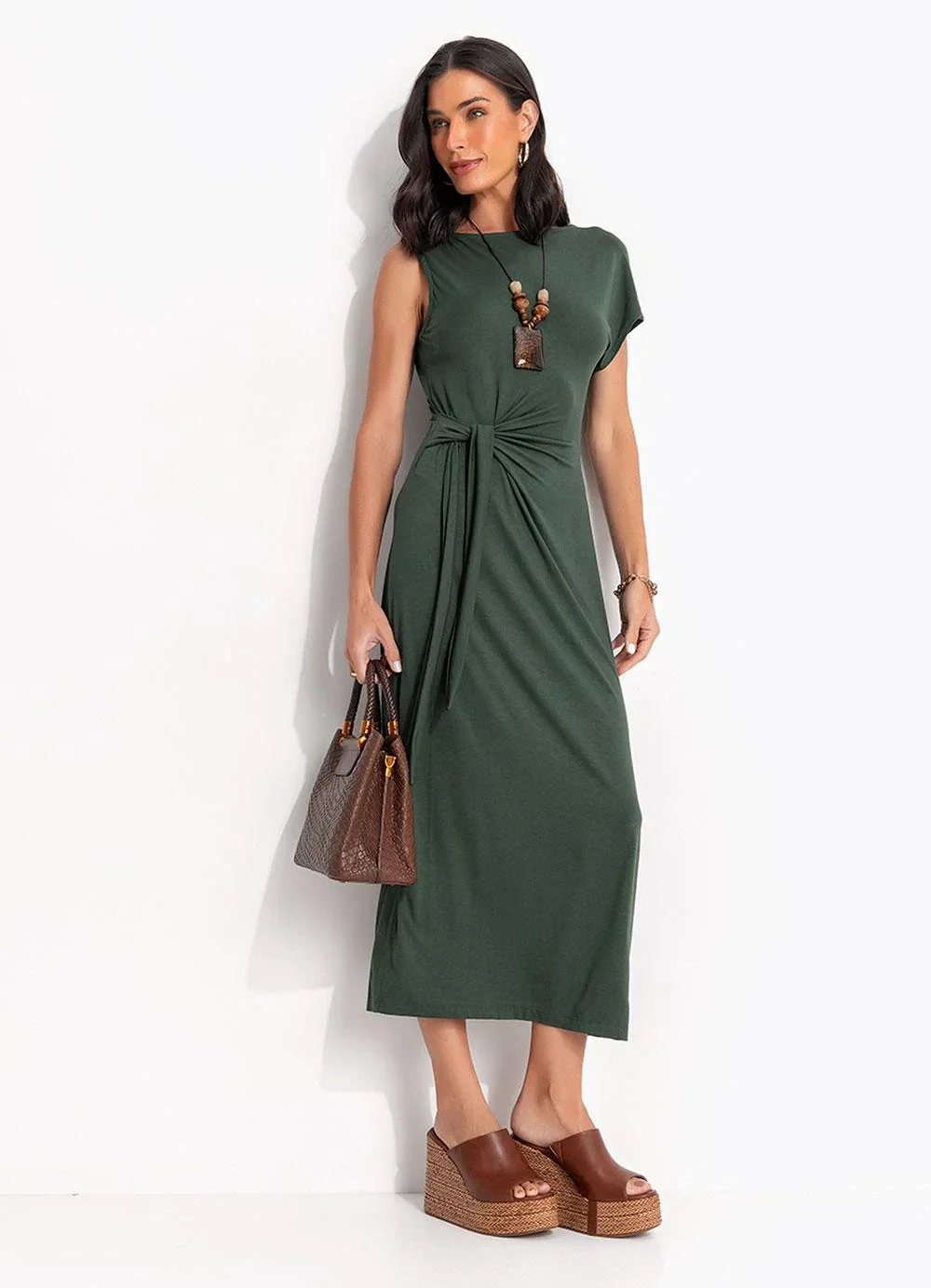 Quintess - Vestido Verde em Malha de Viscose