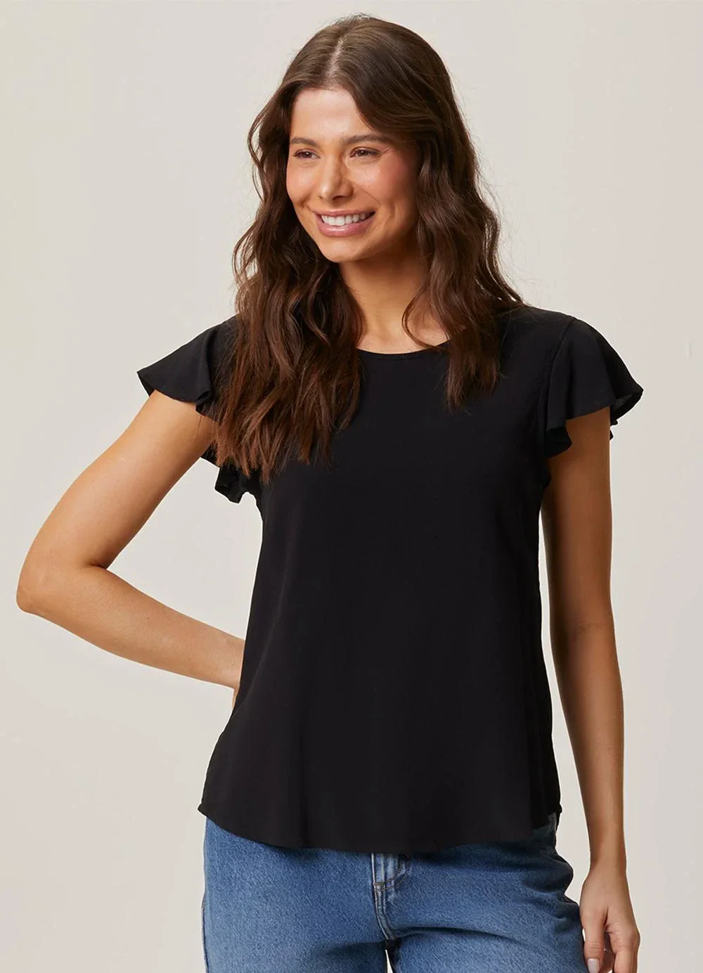 Malwee - Blusa Evasê em Viscose Preto