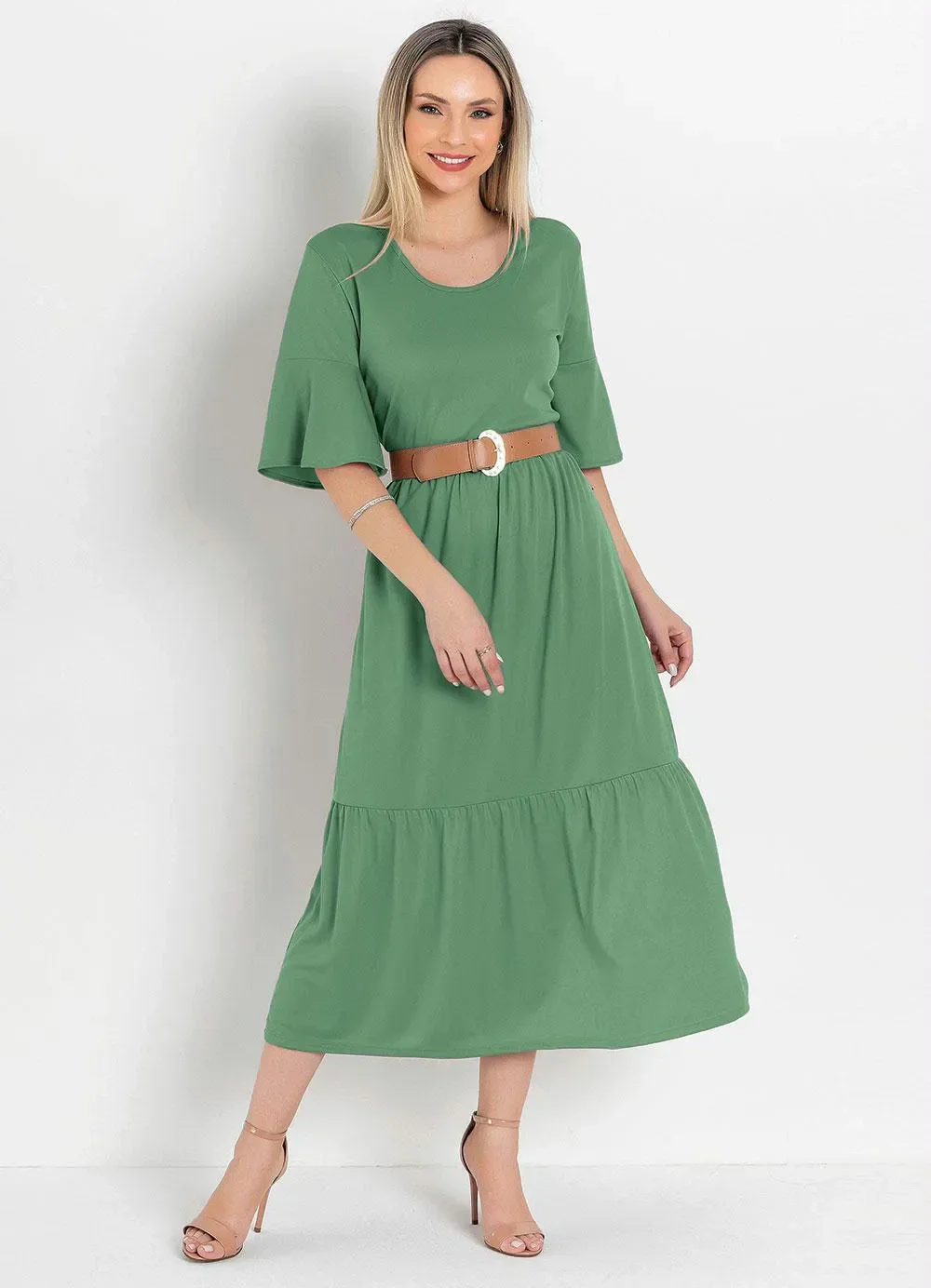 Rosalie - Vestido com Franzido Verde
