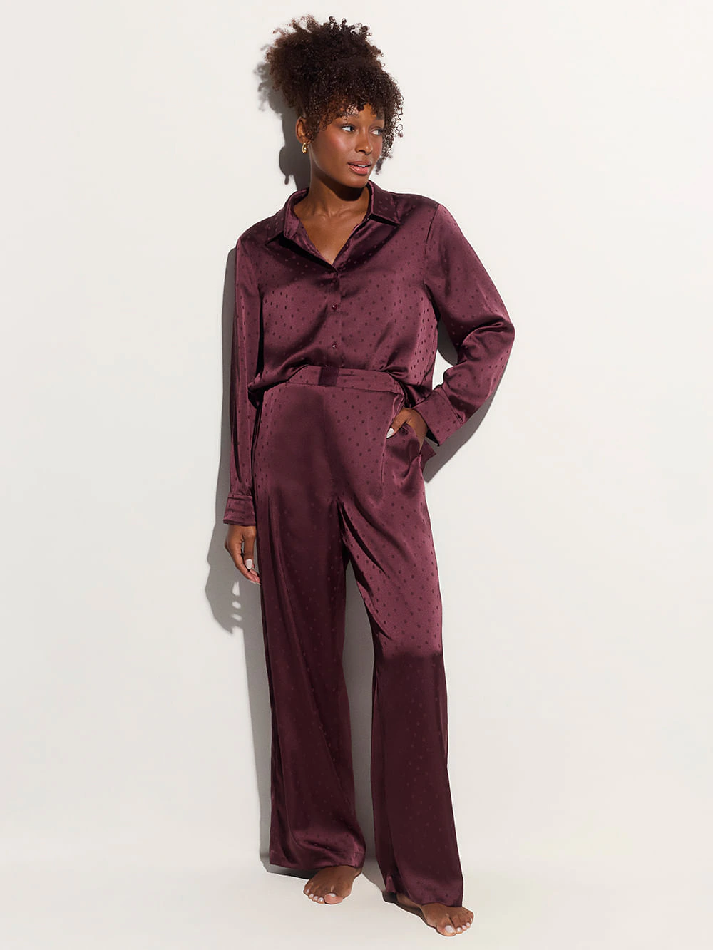 Camisa Manga Longa Cetim Taylor Vinho Catawba Grape