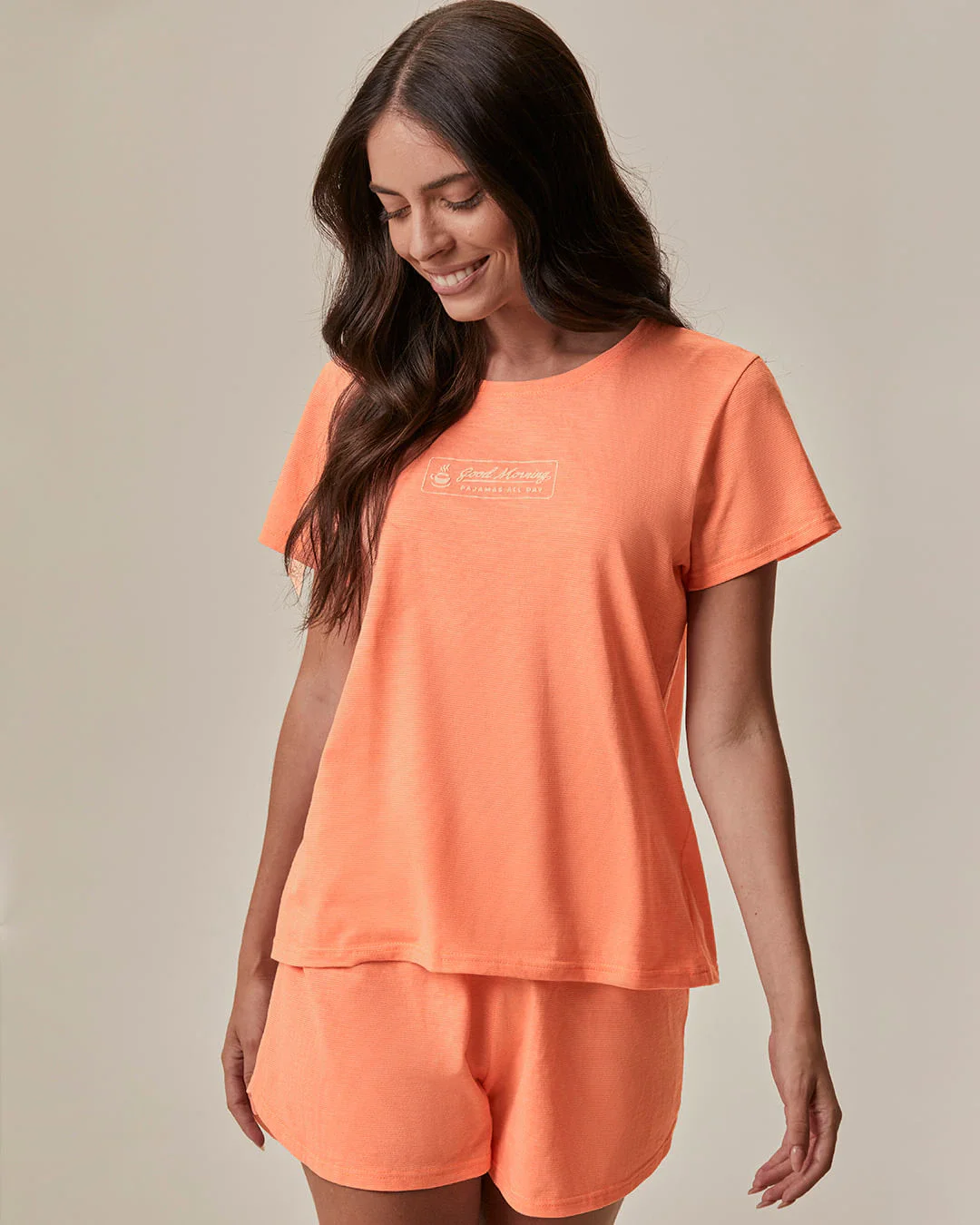 Pijama Curto Feminino Blusa Good Morning Pajamas All Day Em Malha Fio A Fio
