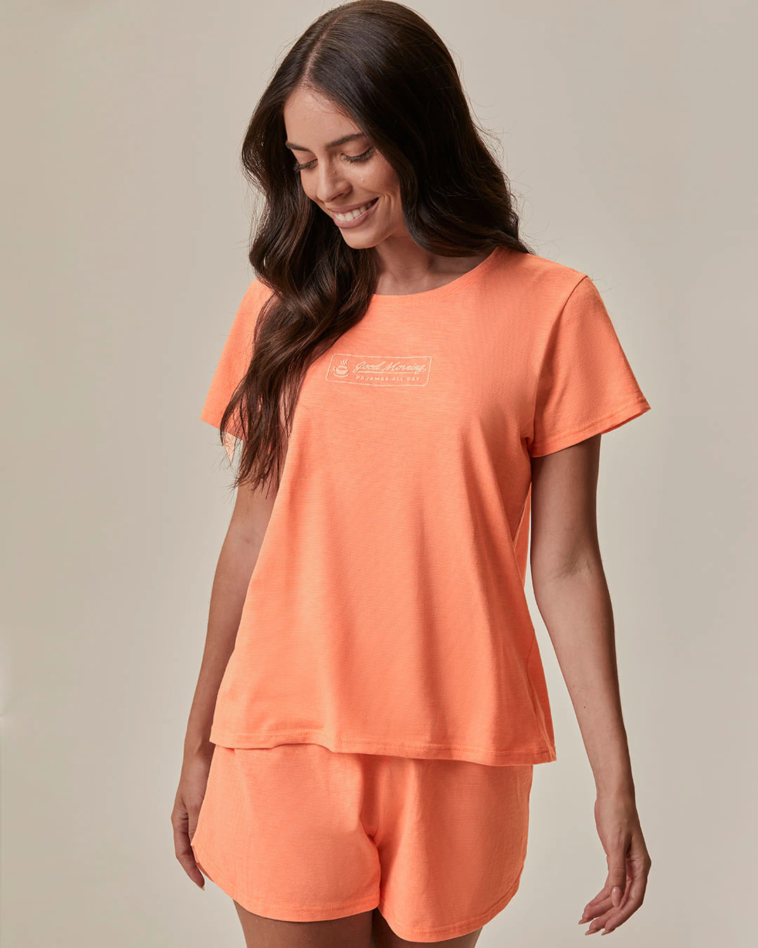 Pijama Curto Feminino Blusa Good Morning Pajamas All Day Em Malha Fio A Fio