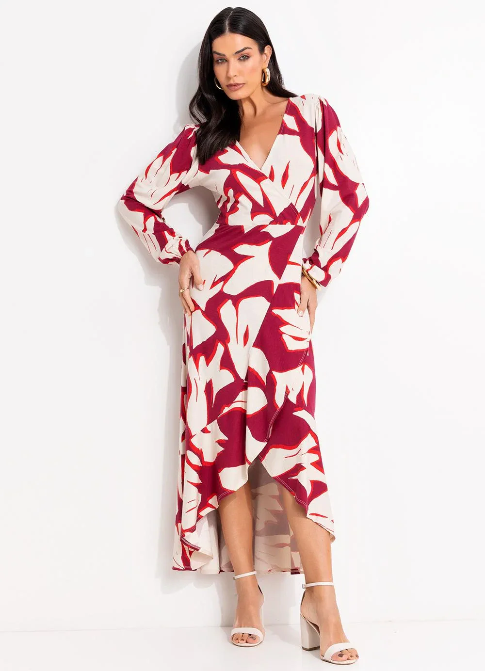 Quintess - Vestido Abstrato Bicolor em Malha de Viscose