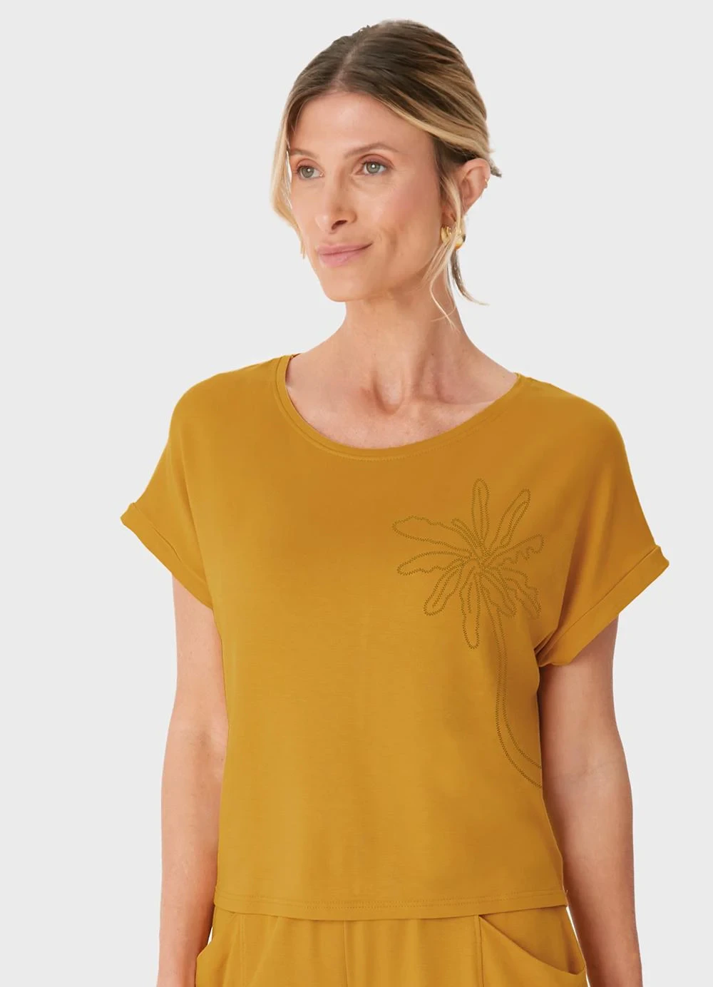 Malwee - Blusa Ampla Palmeira em Moletinho Amarelo