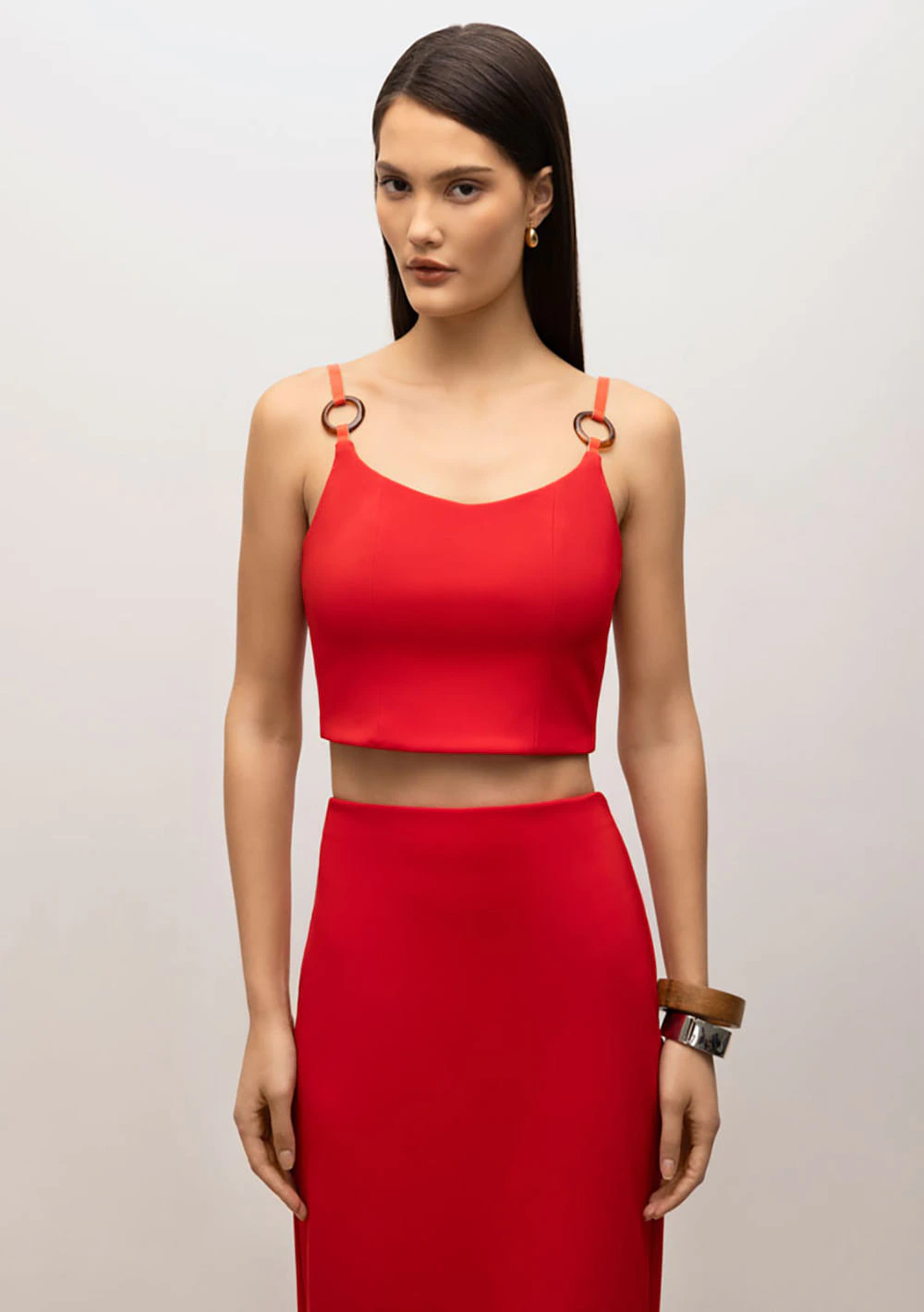 Top Iódice Cropped Alça Detalhe Alça Vermelho