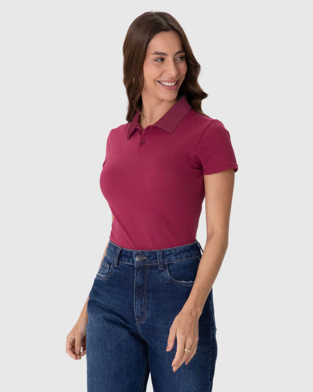 Camisa Polo Básica Feminina Com Peitilho Em Piquet Stretch