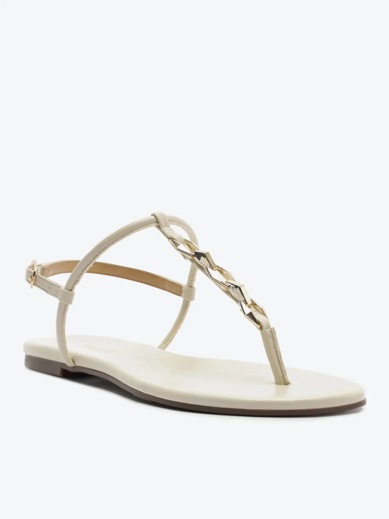 Sandália Rasteira Slim Metal Bege