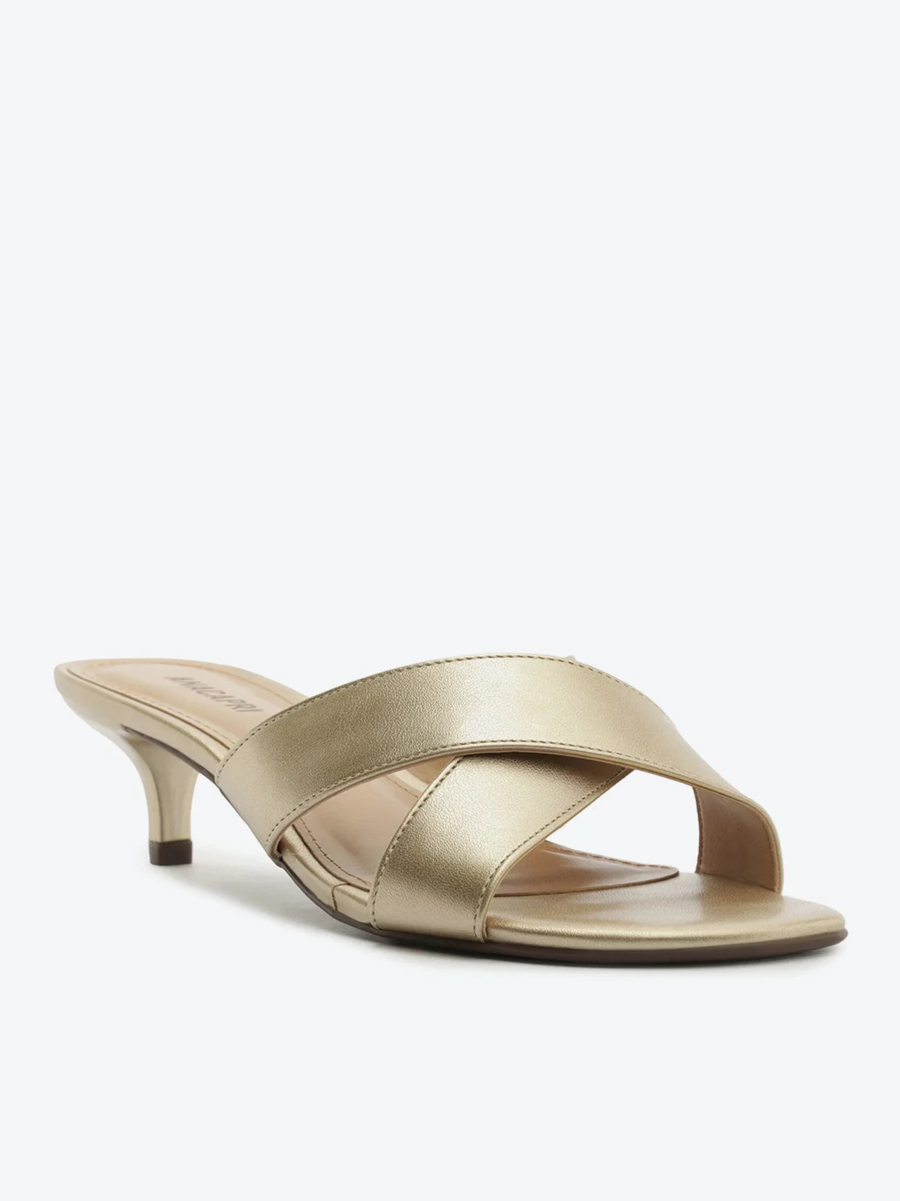 Tamanco Salto Fino Tiras Cruzadas Dourado
