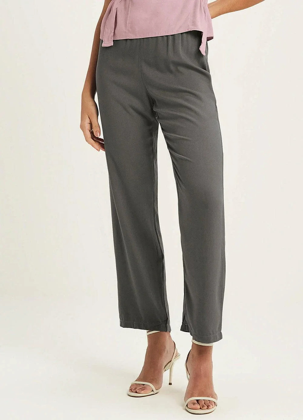 Marialícia - Calça Feminina Clochard com Amarração Cinza