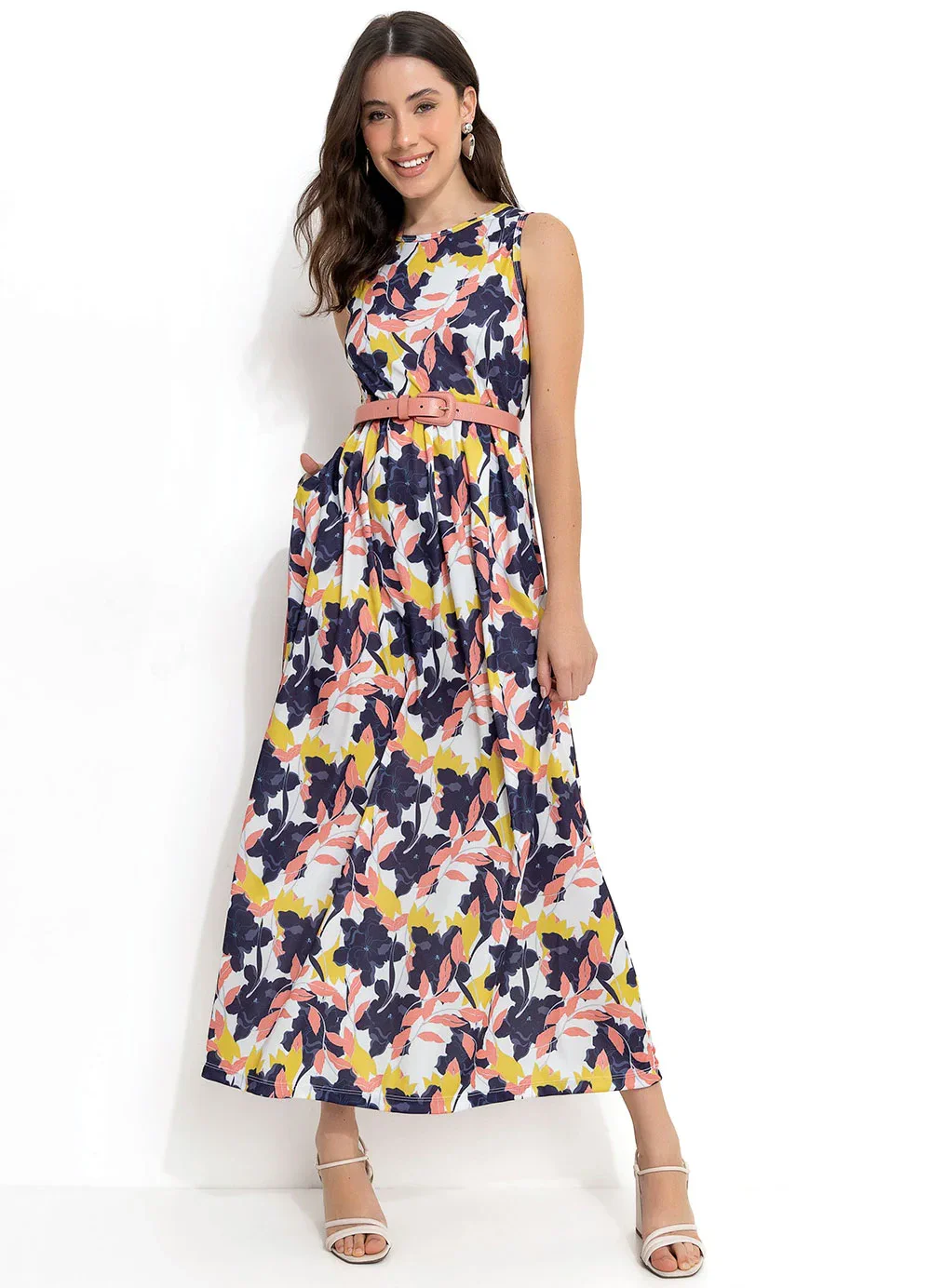Moda Pop - Vestido Floral Grande em Jersey Acetinado