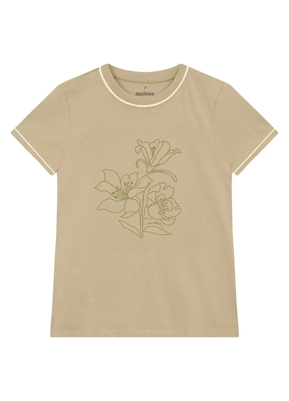 Malwee - Camiseta Floral em Puff Areia