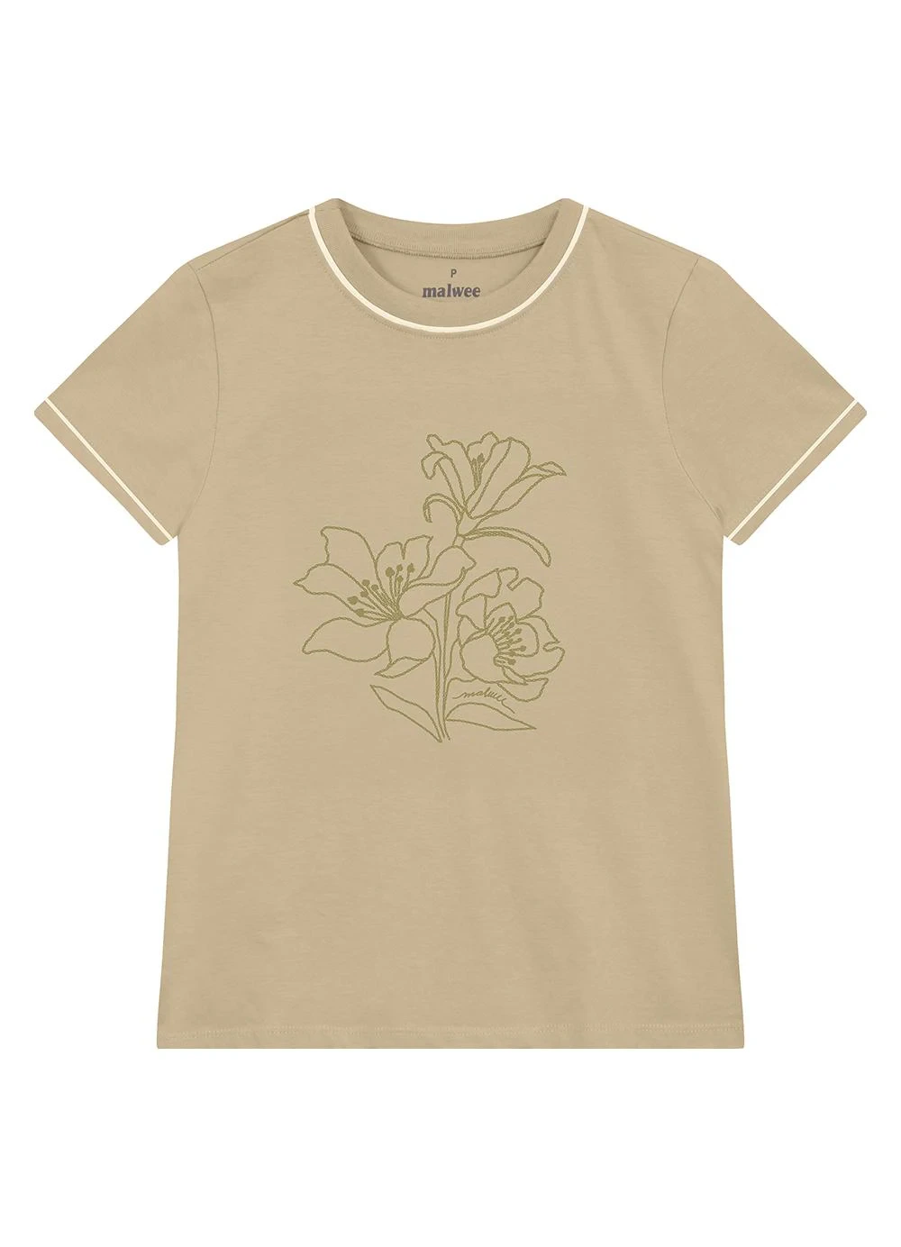 Malwee - Camiseta Floral em Puff Areia