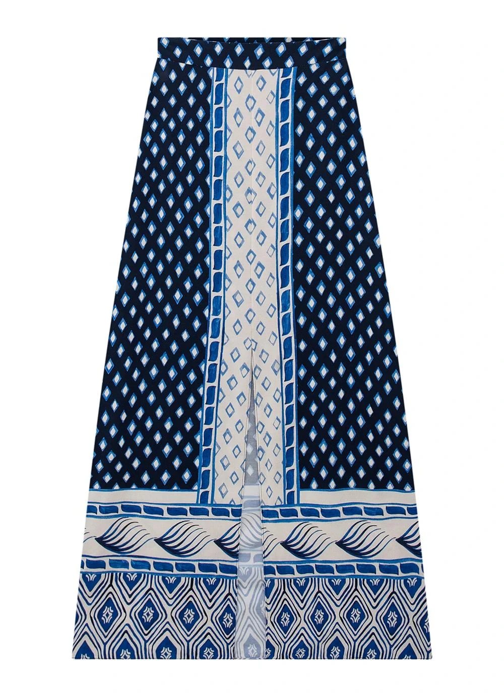Enfim - Saia Azul Marinho Longa Evasê Paisley