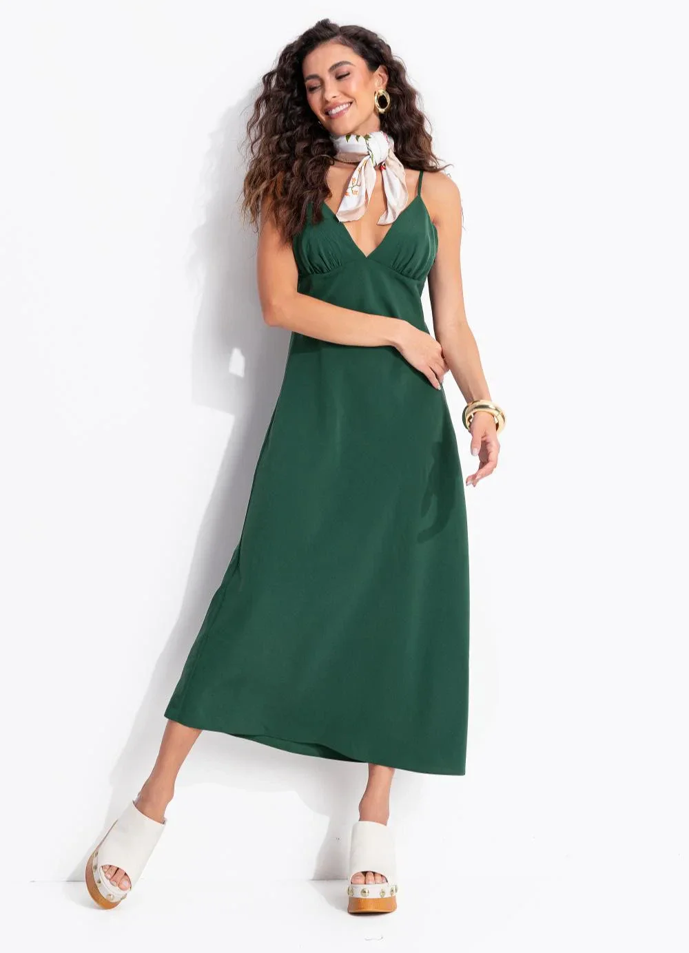 Farm - Vestido Enviesado Midi Verde