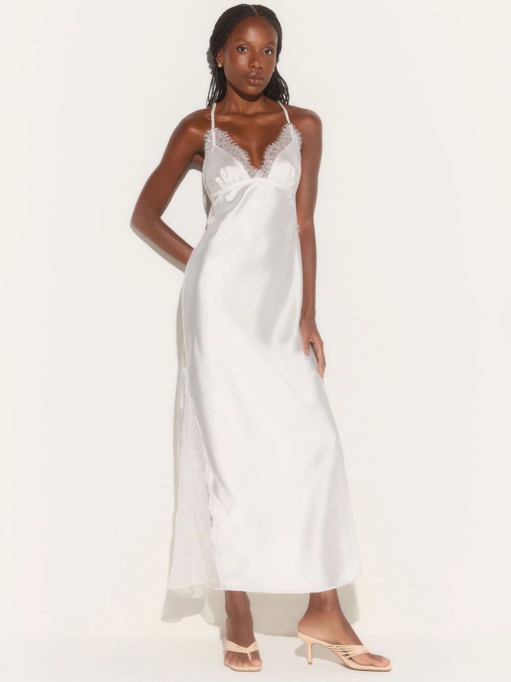 Camisola Longa Sem Manga Cetim Olímpia Off White
