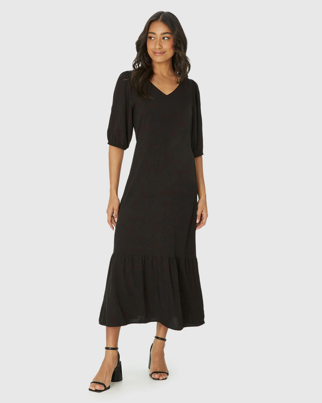 Vestido Midi Feminino Marias Manga 3/4 Em Viscose