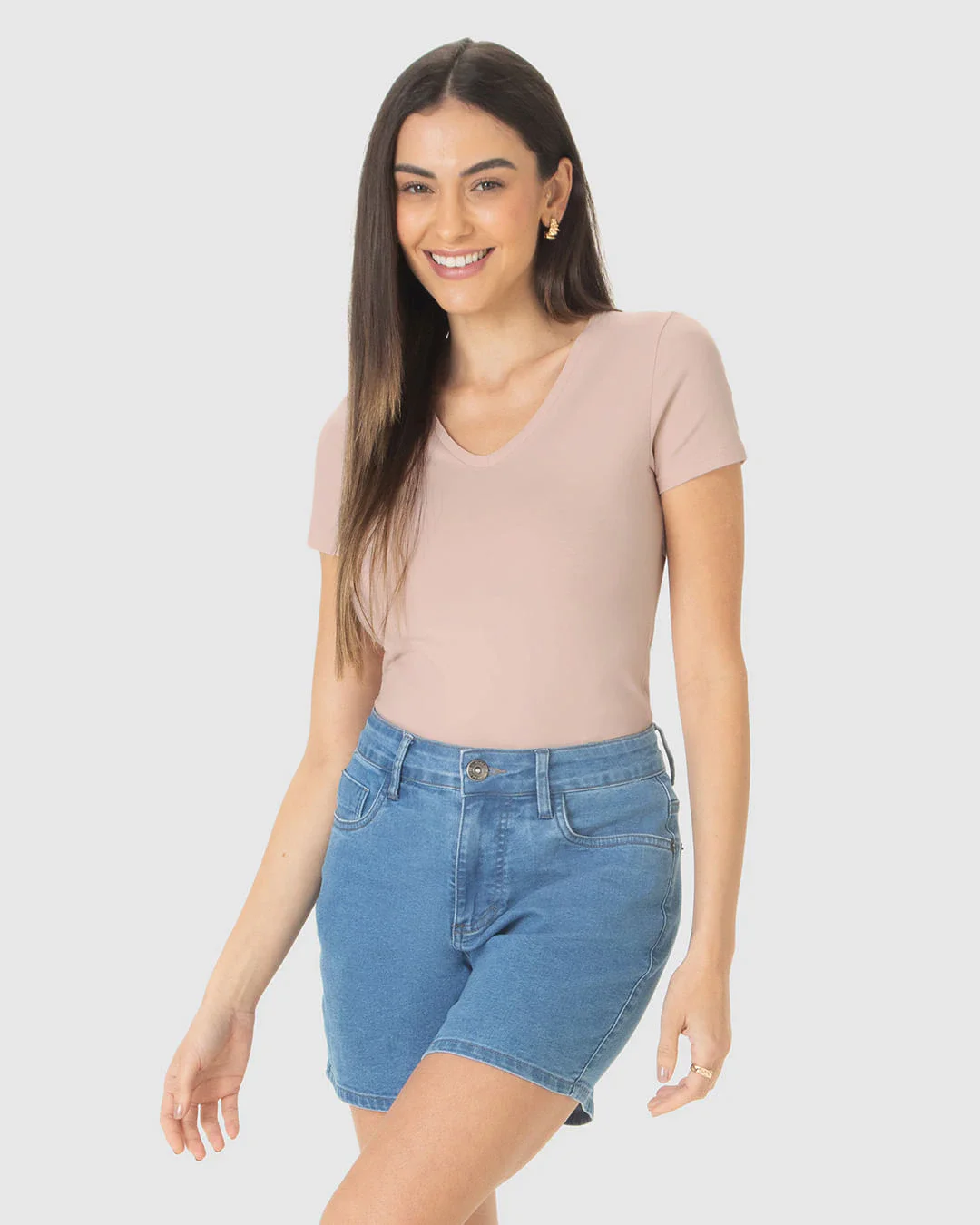 Camiseta Básica Feminina Decote V Em Algodão