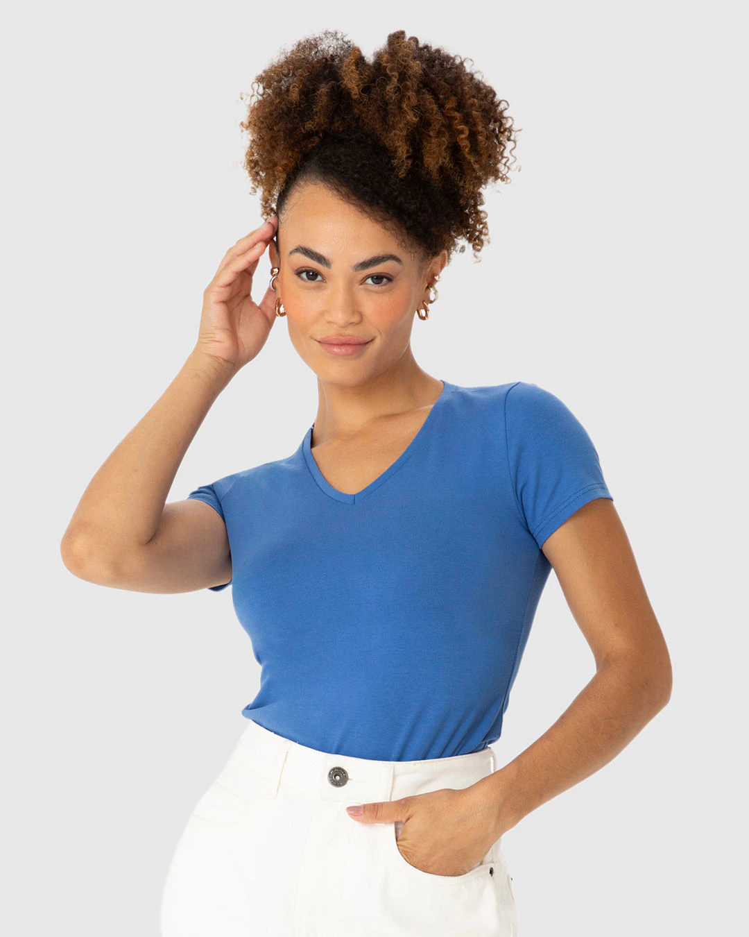 Camiseta Básica Feminina Decote V Em Algodão