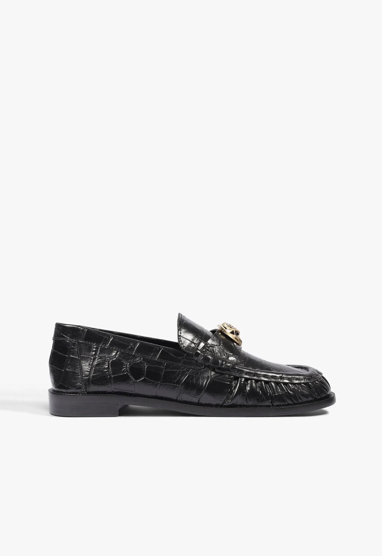 Mocassim Leoness Couro Croco Preto