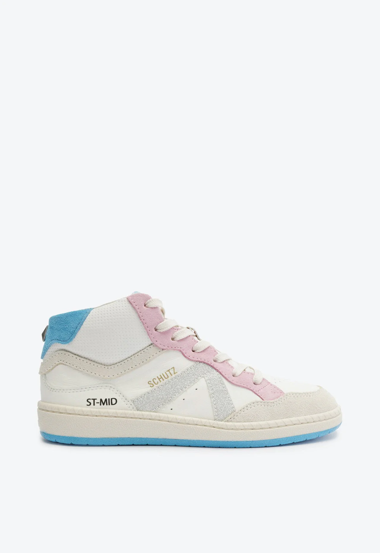 Tênis Cano Alto ST Mid Couro Camurça Branco Rosa