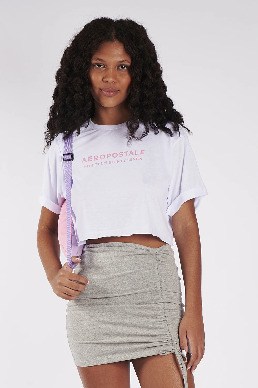Camiseta Cropped Manga Curta Feminino Silkada Aeropostale - Branco