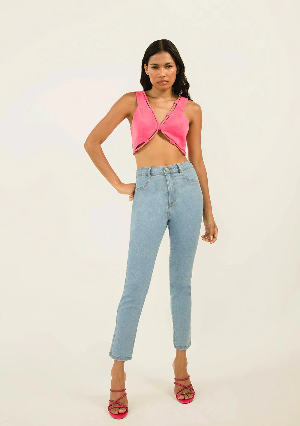 Calça Zinco Cigarrete Cós Alto Básica Jeans