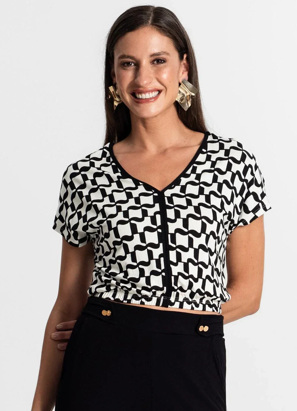 Rovitex - Blusa Feminina Manga Curta Preto
