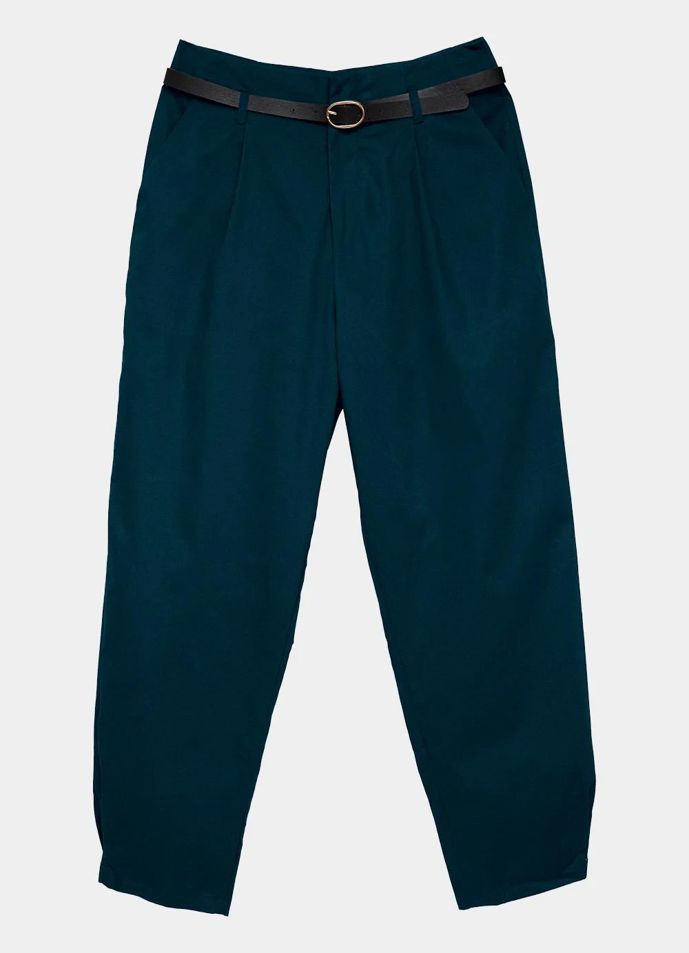 Enfim - Calça Paper Bag Sarjada Azul Marinho