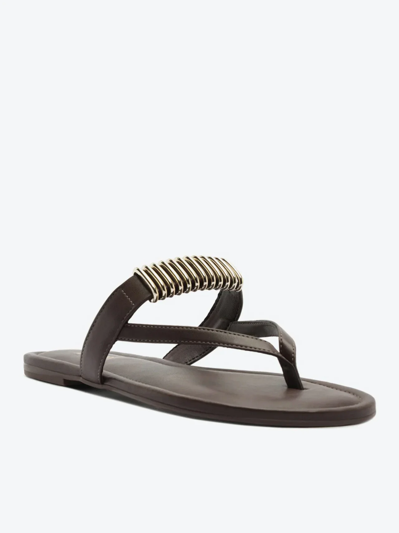 Rasteira Tira Apliques Metal Marrom