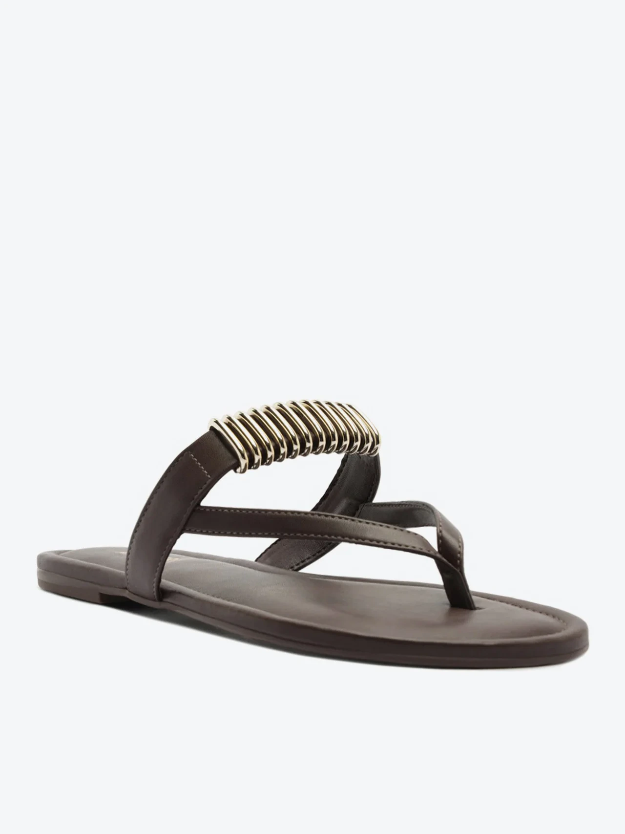 Rasteira Tira Apliques Metal Marrom