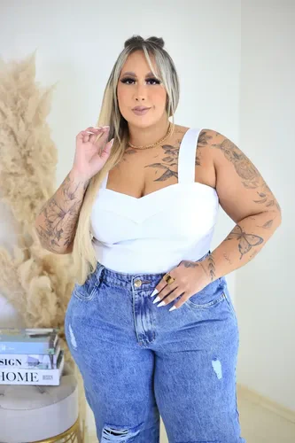 Calça Jeans Wide Leg Pantalona Plus Size Feminino