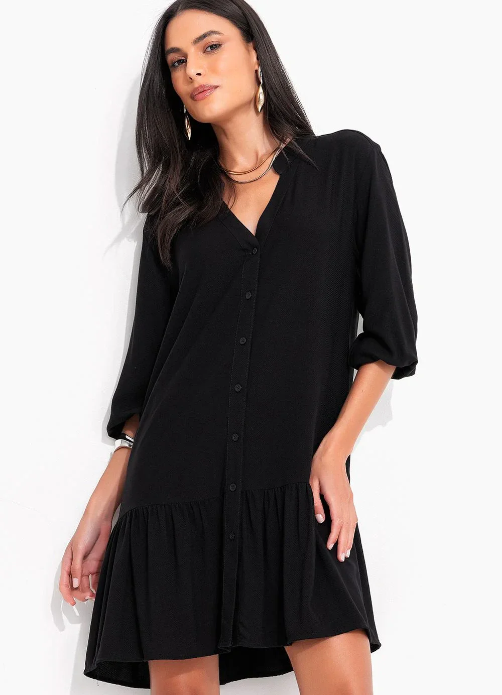 Quintess - Vestido Preto em Viscose Plana