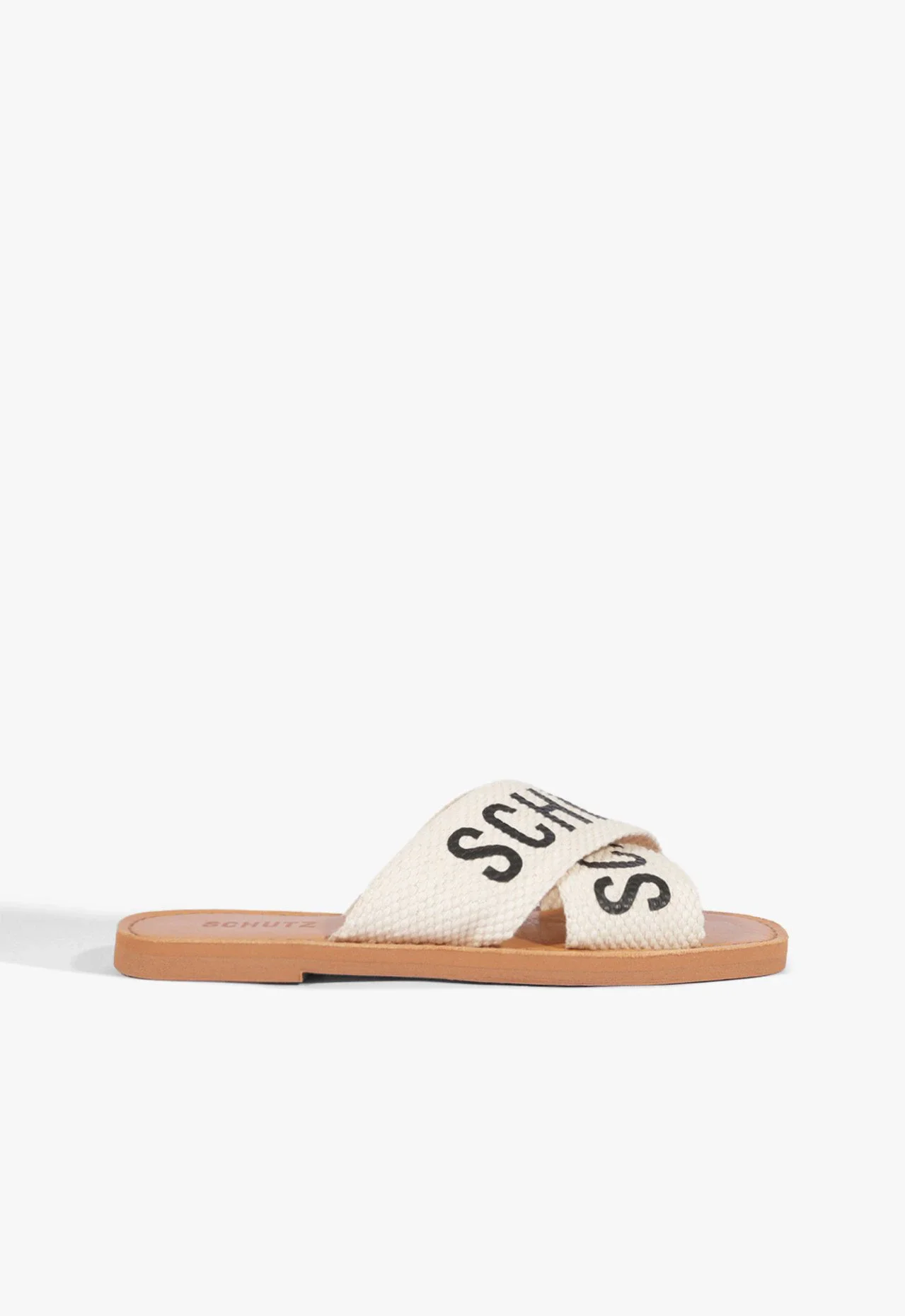 Sandália Rasteira X Schutz Logo Branco e Preto